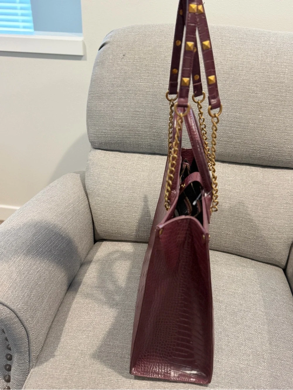 Betsey Johnson Plum Croc-Embossed Tote with Matching Zip Pouch